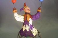 Paper Mache Jester Harlequin Cage Sculpture
