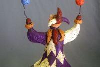 Paper Mache Jester Harlequin Cage Sculpture