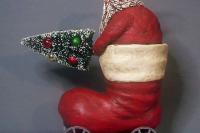 Paper Mache Santa Claus In A Rolling Boot