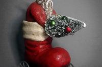 Paper Mache Santa Claus In A Rolling Boot