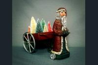 Paper Mache Santa Claus Pulling A Cart Of Trees
