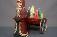 Paper Mache Santa Claus Pulling A Cart Of Trees