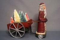 Paper Mache Santa Claus Pulling A Cart Of Trees
