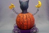 Paper Mache Halloween Sculpture, Jack-O-Lantern, Black Cat