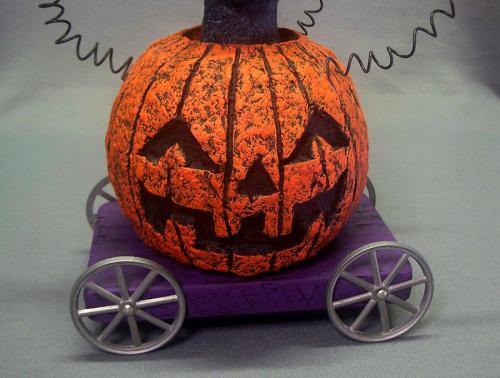 Paper Mache Halloween Sculpture, Jack-O-Lantern, Black Cat