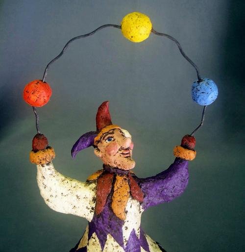 Paper Mache Jester Harlequin Cage Sculpture