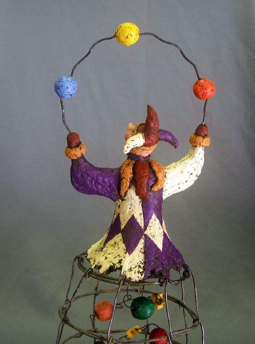 Paper Mache Jester Harlequin Cage Sculpture