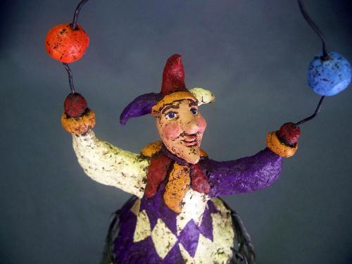 Paper Mache Jester Harlequin Cage Sculpture