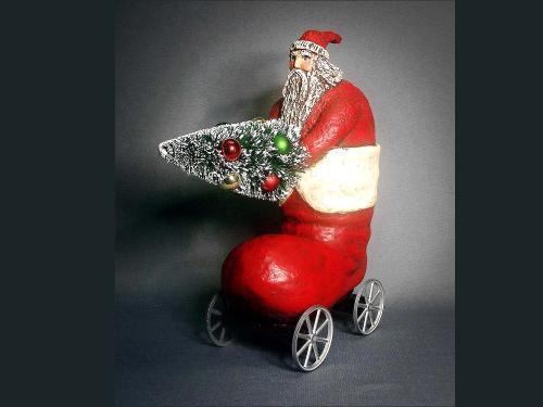 Paper Mache Santa Claus In A Rolling Boot