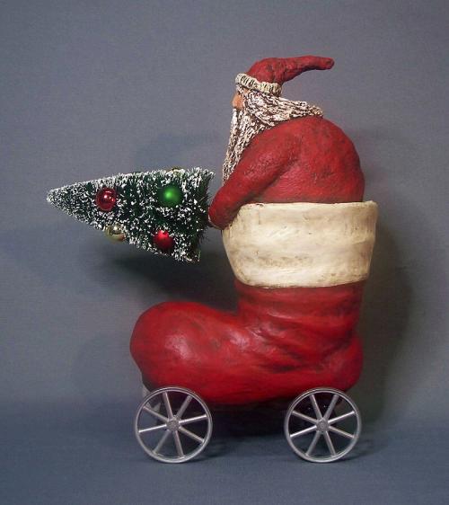 Paper Mache Santa Claus In A Rolling Boot