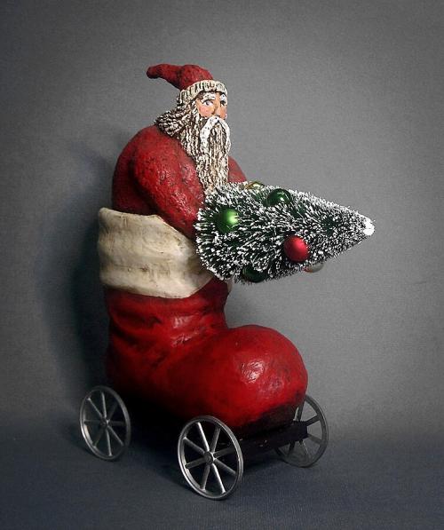 Paper Mache Santa Claus In A Rolling Boot