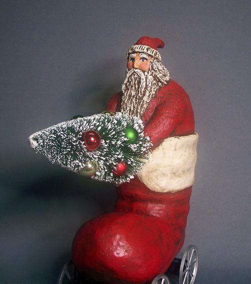 Paper Mache Santa Claus In A Rolling Boot