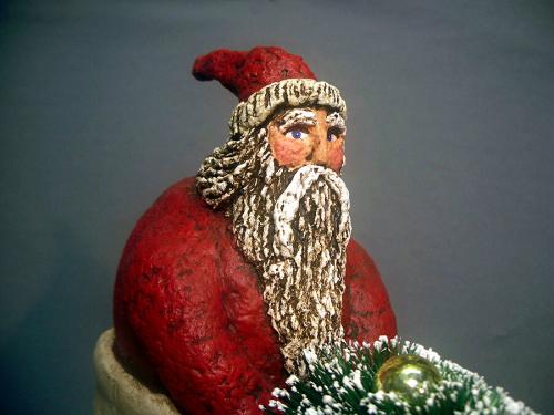 Paper Mache Santa Claus In A Rolling Boot