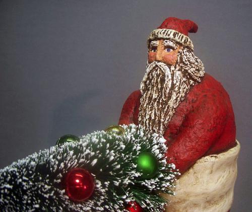 Paper Mache Santa Claus In A Rolling Boot