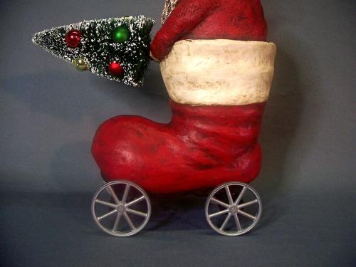 Paper Mache Santa Claus In A Rolling Boot