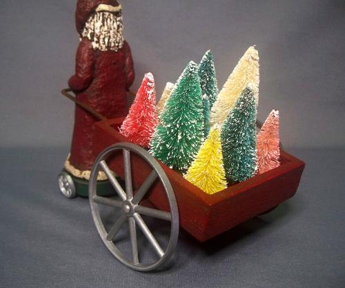 Paper Mache Santa Claus Pulling A Cart Of Trees