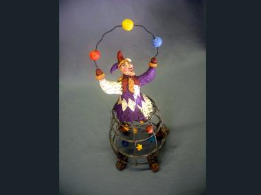 Paper Mache Jester Harlequin Cage Sculpture
