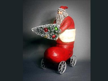 Paper Mache Santa Claus In A Rolling Boot